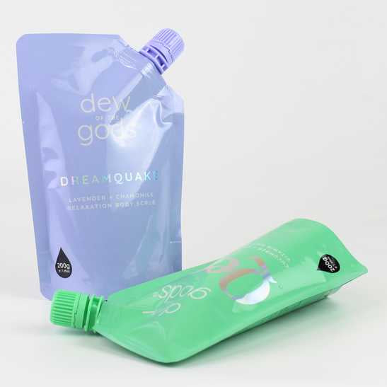 Custom Printed Spout Pouches | Matte & Transparent Skincare Packaging 01